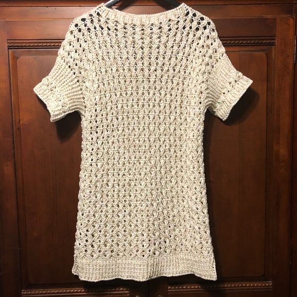 Handmade Crochet Short Sleeve Jux Tunic White XL with Belt - Picture 2 of 10